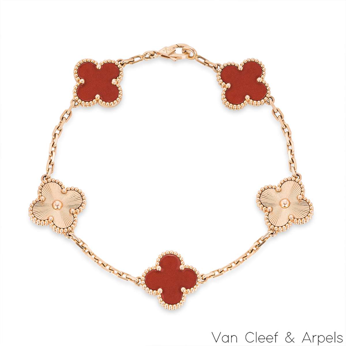 Van Cleef & Arpels Rose Gold Carnelian Guilloche Vintage Alhambra Bracelet VCARP7RP00